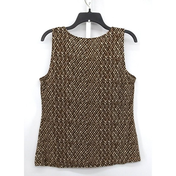 Liz Claiborne Tank Top Blouse Womens Large Brown Pleated Accent Woven Pattern - Picture 2 of 6